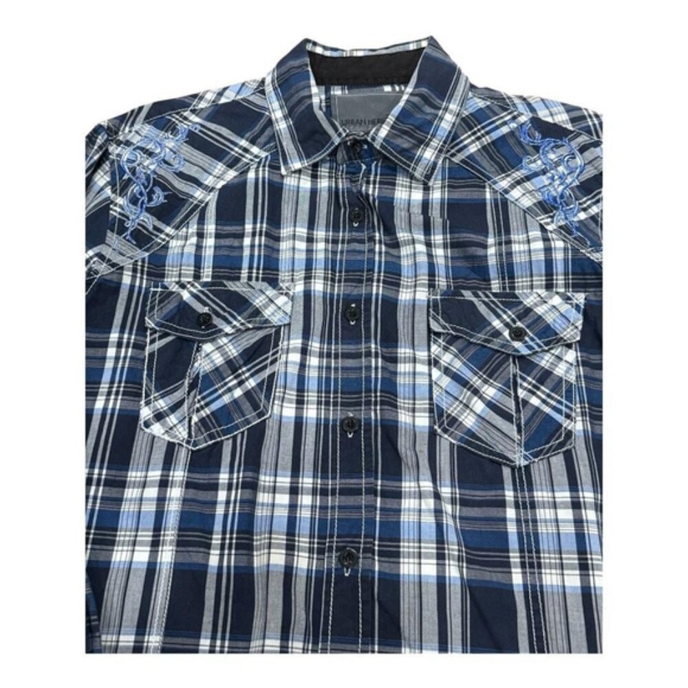 Urban Heritage Shirt Mens Medium Plaid Western Embroidered - Picture 7 of 9